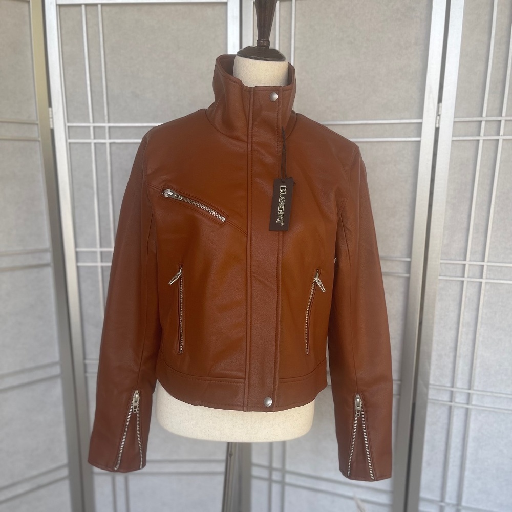 [BLANKNYC] Brown Faux Leather Moto Jacket sz L